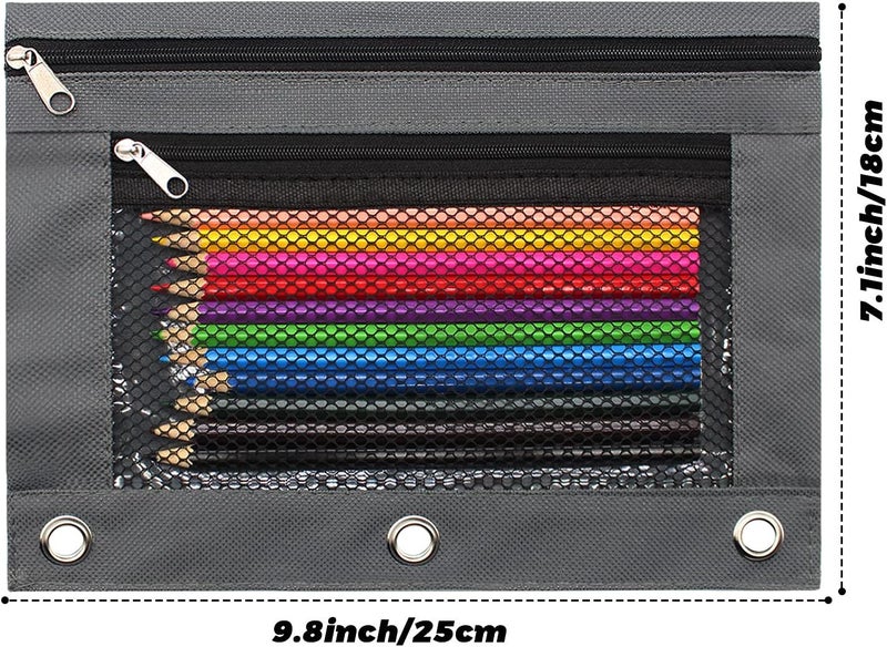 Cinvo Pencil Pouch 3 Ring Binder Pouch Zippered Pencil Case Canvas Pencil Bag with 2 Compartments (Set of 2, Pink and Grey) - Image 2
